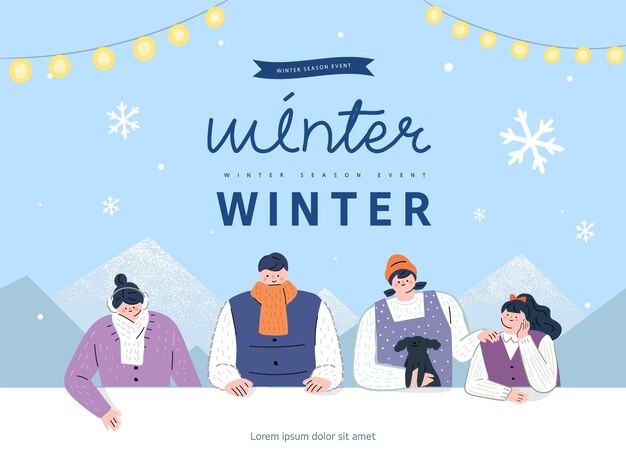 Vector winter shopping event illustration banner popup