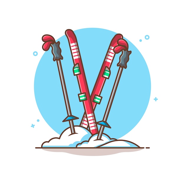 Vector winter ski board en skistokken geïsoleerd op wit
