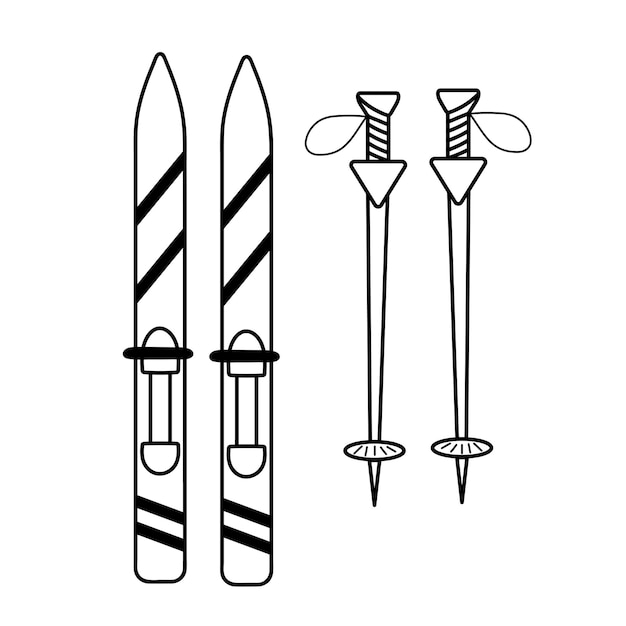 Winter ski in doodle style. Vector illustration.