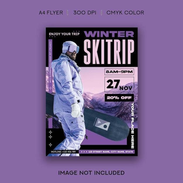 Vector winter ski trip flyer template