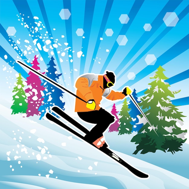 Vector winter ski vector illustration