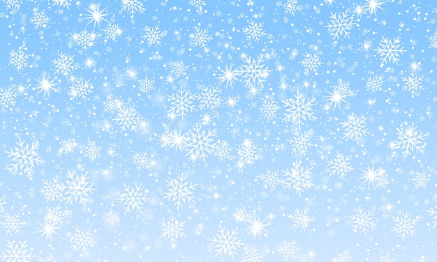 冬の雪の背景。降雪の空。クリスマスの背景。雪が降る。