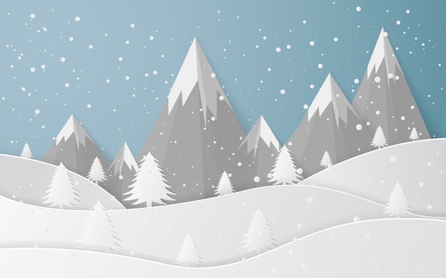 Vector winter snow landscape city happy new year and merry christmas,paper art and craft style.