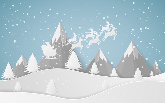 Winter snow landscape city happy new year and merry christmas,paper art and craft style.