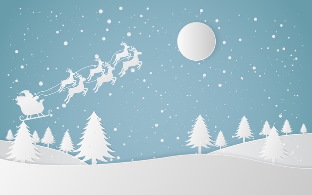 Winter Snow Landscape City Happy new year and Merry christmas,paper art and craft style.