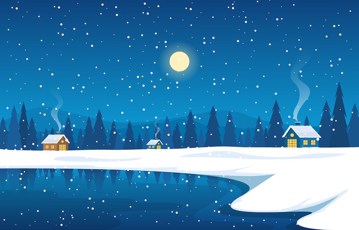 Vector winter snow pine mountain house lake natuur landschap illustratie