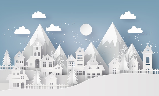 Vettore winter snow urban countryside paesaggio city village