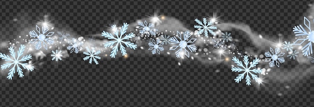 Winter snow wind vector christmas blizzard snowflakes border white frost smoke sparkle storm