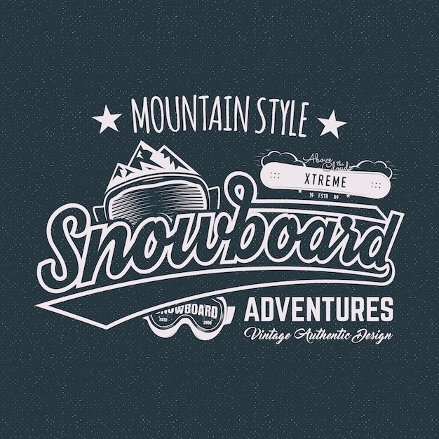 Etichetta sportiva da snowboard invernale, maglietta.