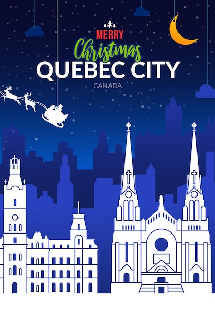 Winter snowy poster with Christmas holiday Quebec city, Canada