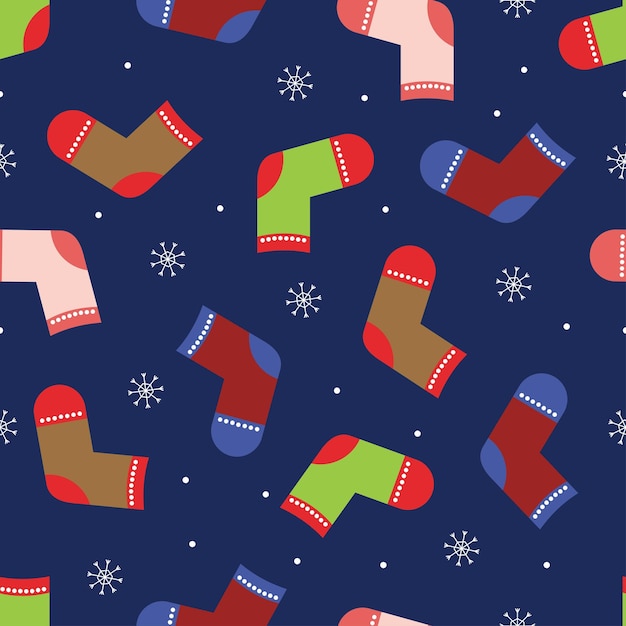 Vector winter sock seamless pattern with snowflake