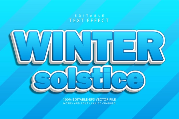 Редактируемый текстовый эффект зимнего солнцестояния, трехмерное тиснение в мультяшном стиле