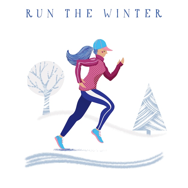 Winter speed running banner with woman training