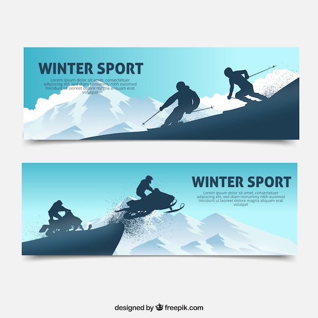 Vector winter sport banners with two persons