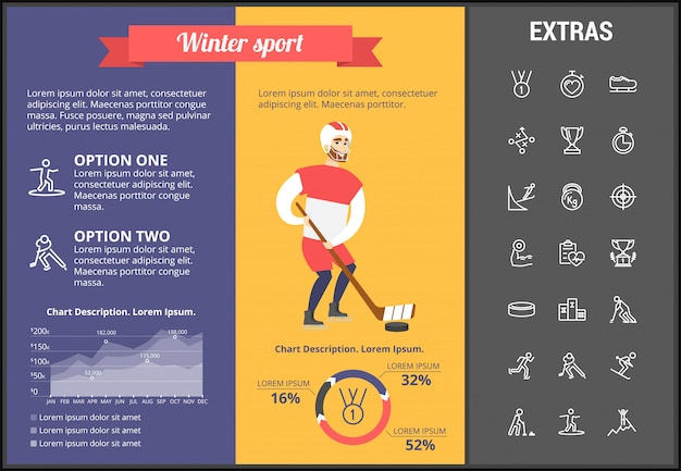 Modello infographic di sport invernali, elementi, icone