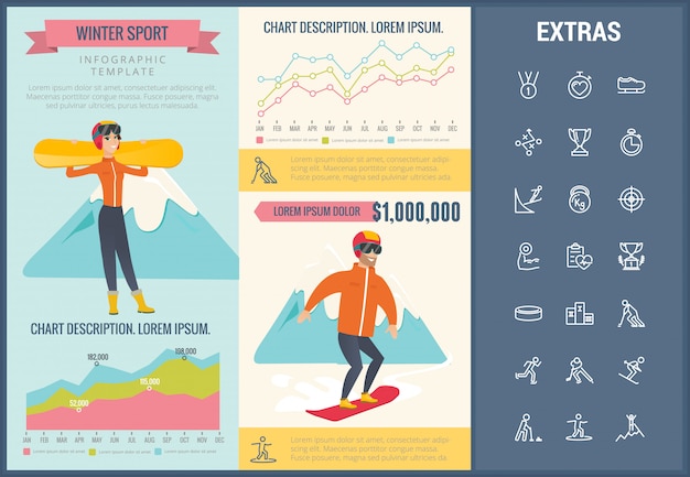 Modello infographic di sport invernali, elementi, icone