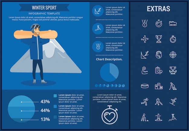 Modello infographic di sport invernali, elementi, icone