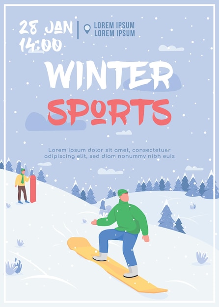 Illustrazione del modello piatto poster di sport invernali