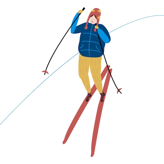 Winter sport and Skier in the mountains Ski and warm Sportswear Flat vector illustration