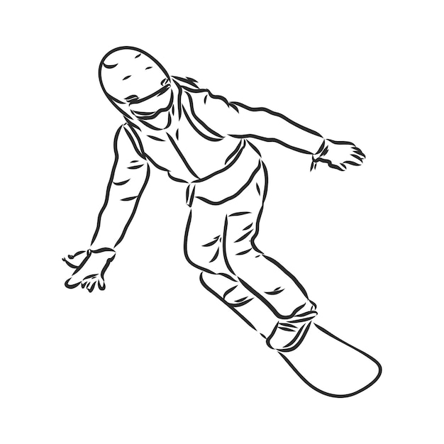 Sport invernali, collezione snowboard. disegno a mano. schizzo vettoriale di snowboarder