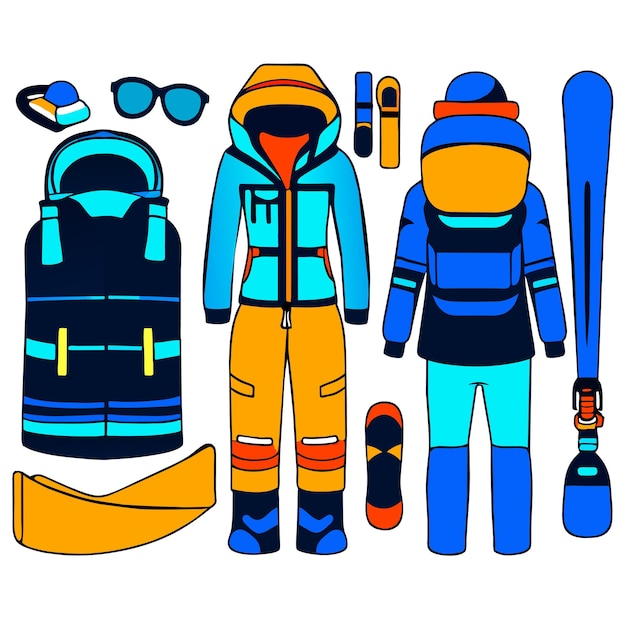 Winter sports clothing and accessories set vector illustration