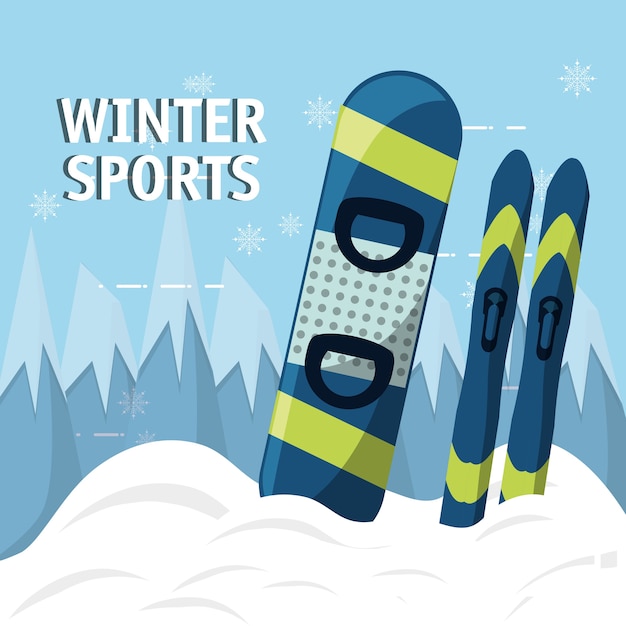 winter sports design with snowboard and skis