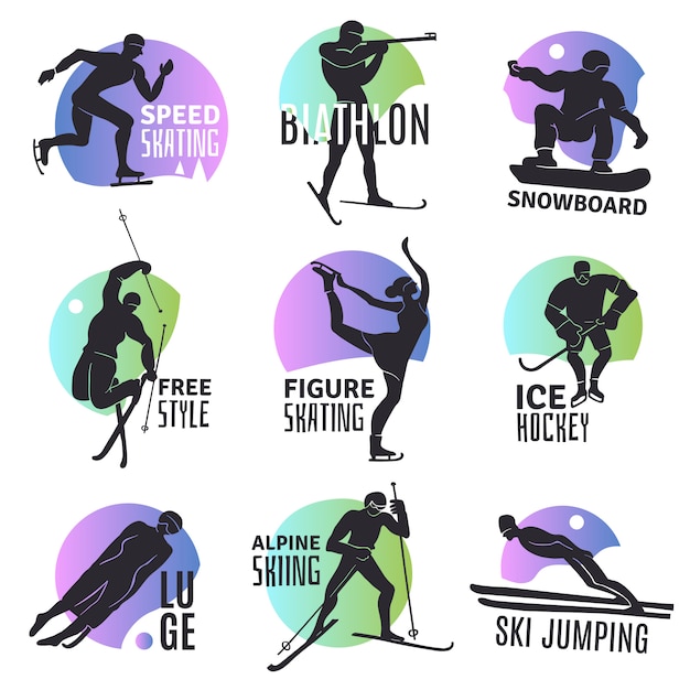 Winter Sports Emblems Set