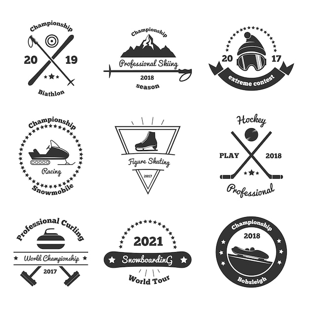 Vector winter sports monochrome emblems