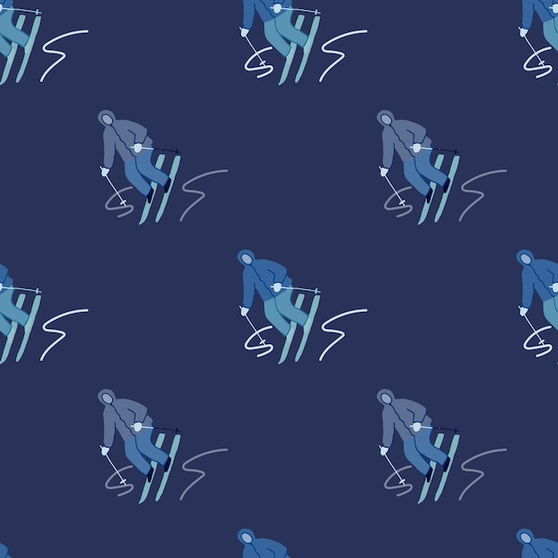 겨울 스포츠 원활한 패턴 슬로프 위의 스키어 패브릭 디자인 섬유 인쇄 포장지 커버 벡터 그림