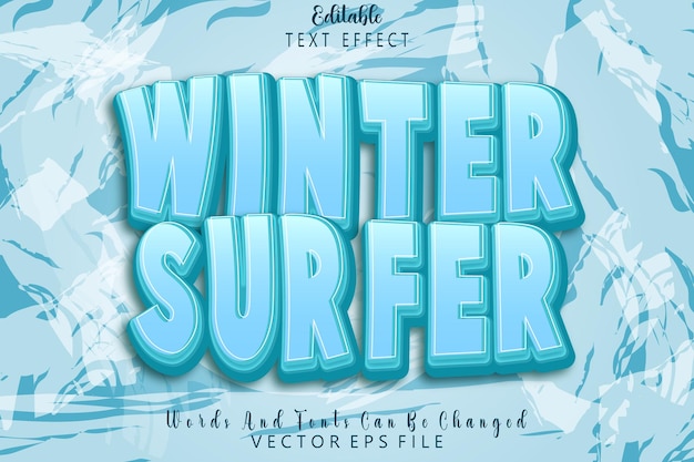 Winter Surfer Bewerkbaar teksteffect Emboss Cartoon-stijl