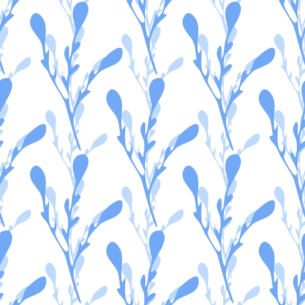 Winter takken naadloze patroon. blauwe blad tak achtergrond. vectorillustratie op witte achtergrond voor textiel of boekomslagen, wallpapers, design, grafische kunst, inwikkeling