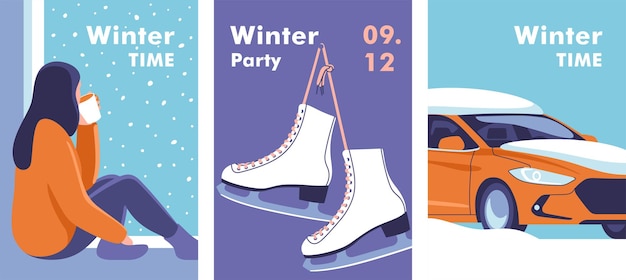 Winter time concept of vacation party and travel vector illustration