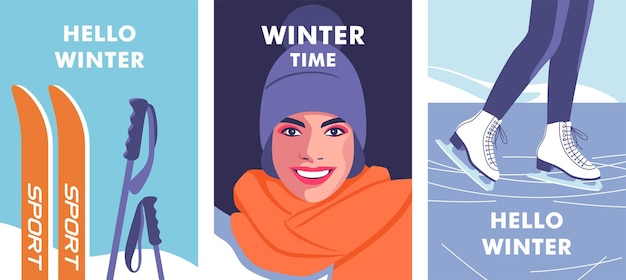 Vector winter time concept of vacation party and travel vector illustration