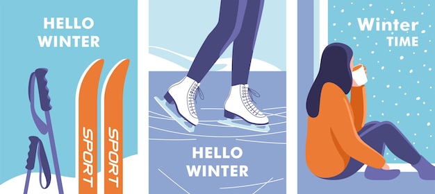 Winter time concept of vacation party and travel vector illustration