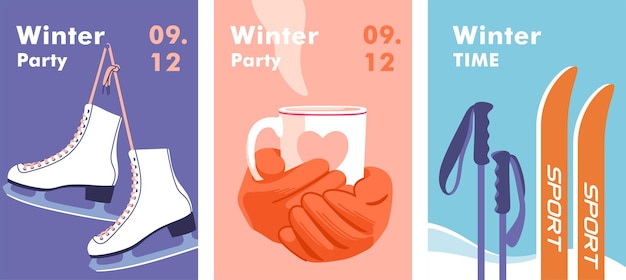 Vector winter time concept of vacation party and travel vector illustration