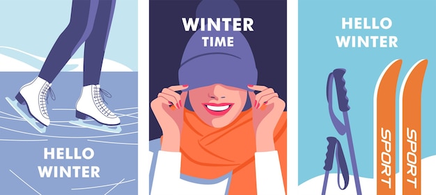 Vector winter time concept of vacation party and travel vector illustration