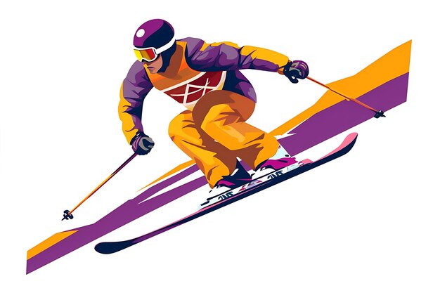 Vector winter time skier jumping