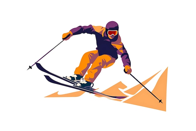 Vector winter time skier jumping