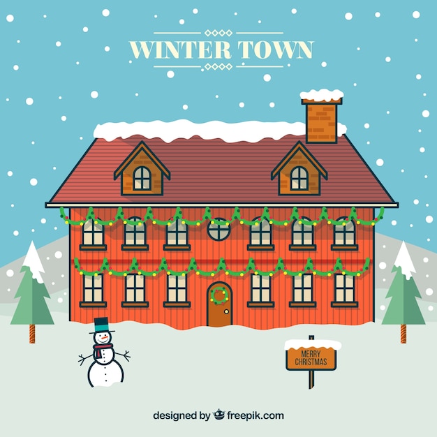 Vector winter town kerstkaart