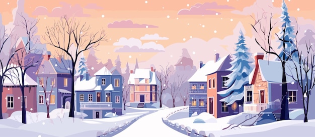 winter town vector illustration