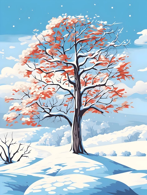 Vector winter tree flat illustration for the postcard high resolution