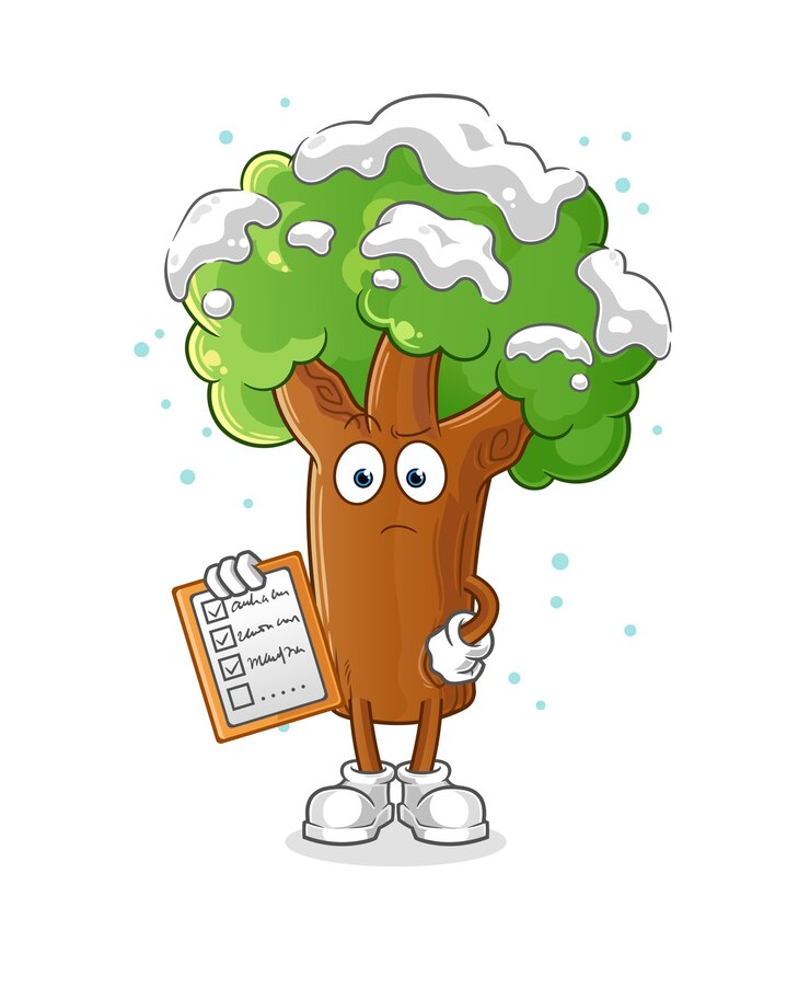 Vector winter tree schedule list . cartoon character