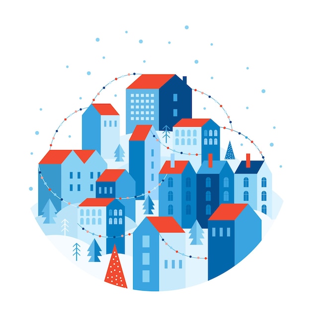 Vector winter urban landscape in geometric style.