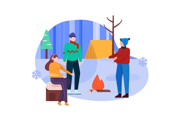 Winter vakantiekamp illustratie