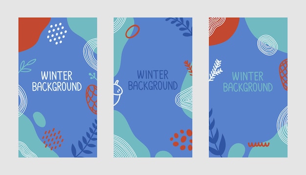 Winter vector achtergrond instellen blauwe platte ontwerp illustratie