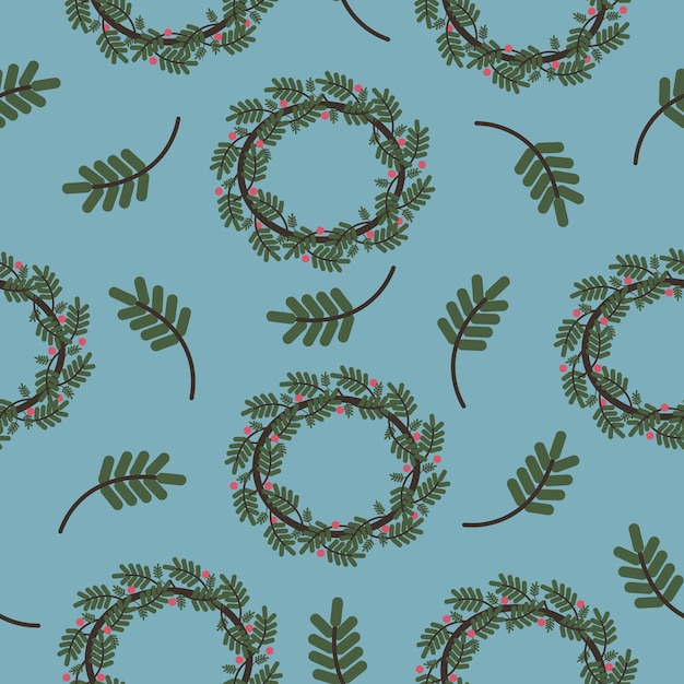 Winter vector christmas wreath with berries background pattern