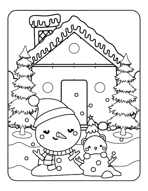 Winter vector illustratie sjabloon in zwart-wit voor kinderen, achtergrond, patroon, kleurboek