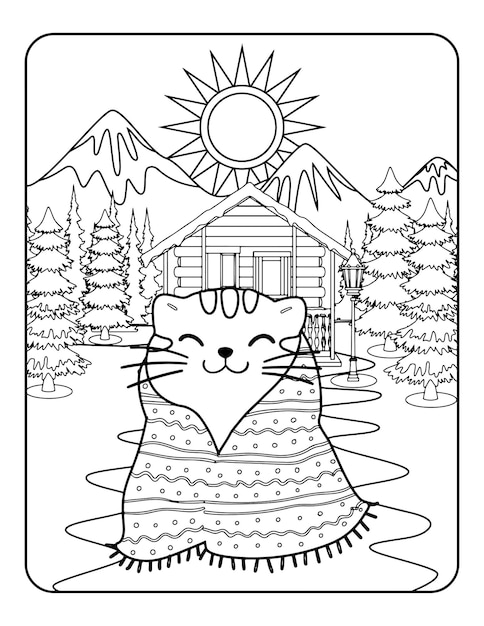 아이, 배경, 패턴, 색칠하기 책에 대한 흑백 겨울 벡터 일러스트 템플릿