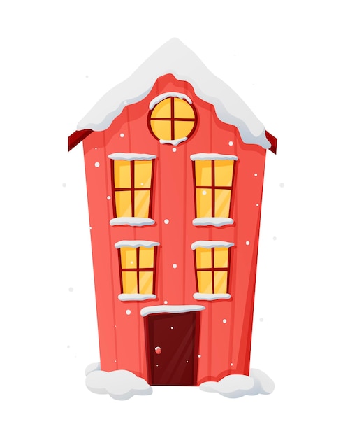 겨울 벡터 격리된 크리스마스 삽화는 창문에 눈과 빛이 있는 만화 집입니다.