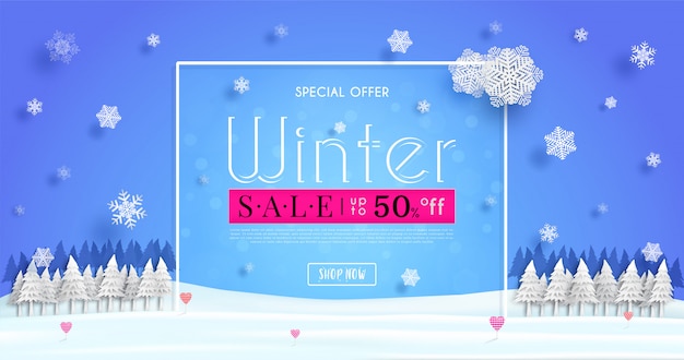 Vector winter verkoop banner met een seizoensgebonden koud weer en concept winter reclame illustratie of achtergrond